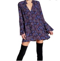 Free People Dress Tunic Shirt Sz S Magic Mystery Bell Sleeve Purple Flor... - £27.41 GBP