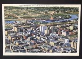 Spokane Washington WA Aerial View Of Business Section Linen Postcard - £7.86 GBP
