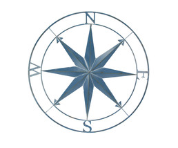 Aegean Blue Indoor Outdoor Metal Compass Rose Wall Sculpture 39.25 Inch Diameter - £95.47 GBP