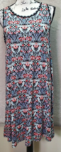 LOFT Sheath Dress Womens Medium Blue Red Floral Stretch Sleeveless Back Keyhole - £19.57 GBP