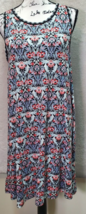 LOFT Sheath Dress Womens Medium Blue Red Floral Stretch Sleeveless Back Keyhole - £19.48 GBP