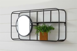 Wall Shelf with Mirror in Black Metal - £84.18 GBP