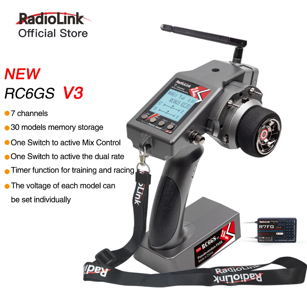 Radiolink RC6GS V3 2.4G 7 Channel RC Radio Transmitter and Gyro Receiver R7FG - £101.81 GBP+