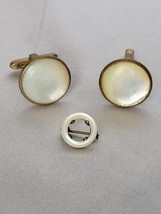 Vintage Mother of Pearl Dome Cufflink and Pin MOP Lot - £8.46 GBP