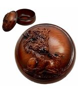 Rustic Faux Wood Wild Buffalo Bison Rounded Jewelry Box Figurine Collect... - $309.17 MXN