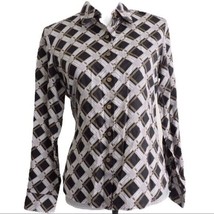 Foxcroft Button Down Shirt 10P Wrinkle Free Blouse Top Shaped Career Black White - £23.58 GBP