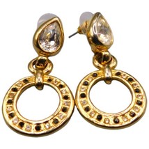 Crystal Briolette Shaped Earrings Black Clear Rhinestones Gold Tone Vintage  - £8.55 GBP