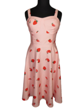 Belle Poque Size XL Retro Pinup Strawberry Print Fit And Flare Smocked Dress - $34.99