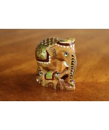 DAMAGE Vintage Hand Carved Painted Wooden Elephant Calf Family Figurine ... - £7.87 GBP