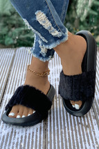Black Plush Band Comfy Home Slippers - $11.94