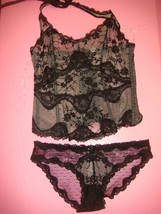 NWT Victoria&#39;s Secret S CORSET TOP+panty beige BLACK floral lace Very Sexy - $98.99