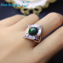 Natural Black Opal Ring 6*8mm Gemstone Real 925 Sterling Silver Fine Jewelry Rin - £69.71 GBP