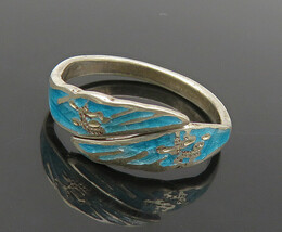SIAM 925 Sterling Silver - Vintage Enamel Petite Bypass Ring Sz 3.5 - RG... - $31.96 CAD