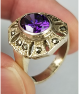 vintage sterling silver &amp; amethyst &amp; marcasite ring size 7 old 925 ESTAT... - $44.99