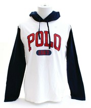 Polo Ralph Lauren White &amp; Blue Long Sleeve Hooded Hoodie Shirt Men&#39;s NWT - £54.05 GBP