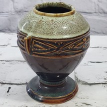Mid Century Hull Art Pottery Vase Green Glaze Tab Handle Urn Vase 1950&#39;s - £39.51 GBP