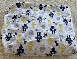Circo Boy White Lime Green Blue Gray Robots Dogs Fitted Crib Sheet Toddler Bed - $12.25
