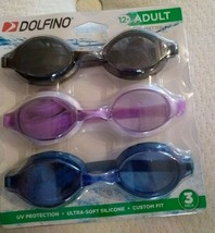 Dolfino Swim Goggles 3 Pack Black Purple Blue for Adult Swimming UV protection - £13.27 GBP