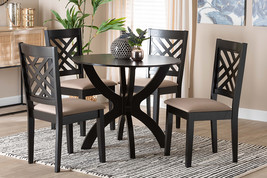 An item in the Antiques category: Revelle Modern Sand Fabric and Walnut Brown 5-Piece Dining Set