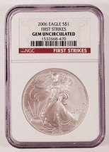 2006 S $1 Silber American Eagle Ausgewählten Von NGC As Gem Handgehoben Erste - £60.86 GBP