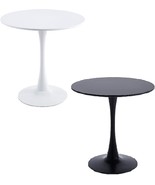 36” Round Tulip Dining Table Lacquered Wood Top with Glossy Pedestal Whi... - $229.89