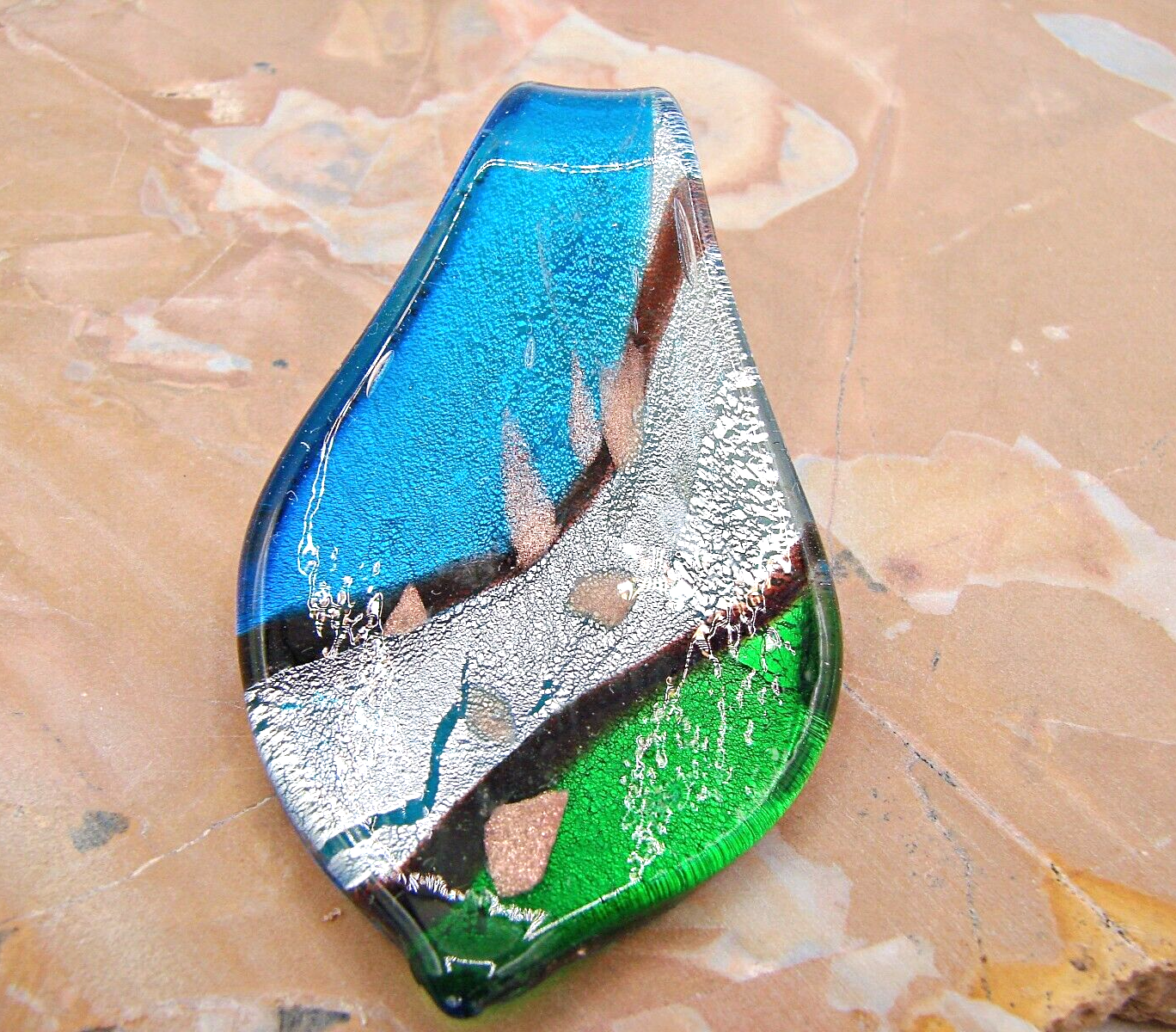 Primary image for Blue Green Silver Fashion Glass Teardrop Pendant Jewelry Gifts Necklace Charm 2"