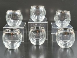 6 Silver Rim Roly Poly Glasses Set Vintage 2 1/2&quot; Mid Century Modern Style Glass - £29.17 GBP