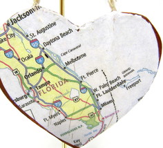 Florida Wood  Heart 3&quot; Love State Miami to Jacksonville Christmas Ornament   #1C - £7.00 GBP