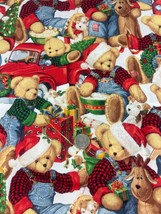 Daisy Kingdom Blue Jean Teddy Bear Christmas Packed All Over Fabric 47&quot; X 38&quot; - £11.82 GBP