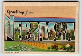 Greetings From Nebraska Postcard Large Big Letter State Curt Teich 1948 Vintage - £6.37 GBP