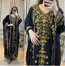Black Georgette Dubai Party Moroccan Wedding Ramzan Kaftan Dress Farasha... - $69.00