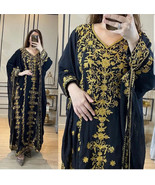 Black Georgette Dubai Party Moroccan Wedding Ramzan Kaftan Dress Farasha... - $69.00