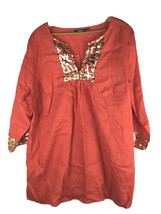 Premise Studio 1X 100% Linen Tunic Shirt Top Orange Gold Batik Boho Flowy - £29.27 GBP
