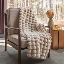 Pom Poms Beige Color Extra Volume Blanket Softy And Warm Throw Size - £59.34 GBP