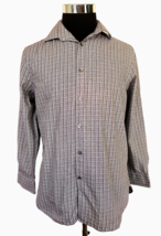 Michael Kors Slim Fit Shirt Men&#39;s Medium Maroon Black White Plaid 15-15.5 32/33 - $19.51