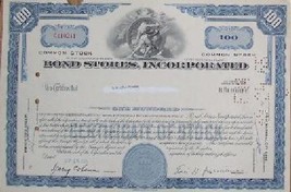 Bond Stores inc. Stock Certificate -1966 - Old Vintage Rare Scripophilly Bond - £23.94 GBP