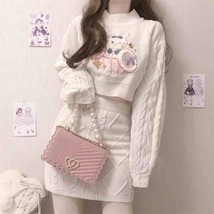 Bunny Heart Knit Crop Top Skirt Set | Women Lolita Outfit Set - £54.07 GBP