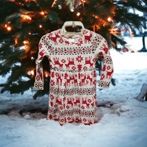 Hanna Anderson Christmas Reindeer Girl&#39;s Cotton Dress Size 4 Red Green I... - $18.76