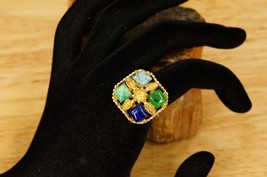 Vintage Costume Jewelry Colorful Glass Gold Tone Floral Size 5-7 Adjusta... - $19.79