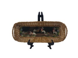 Mexican Feathercraft Bird Scene Wicker Woven Handled Folk Art Tray Cartimex - £11.88 GBP