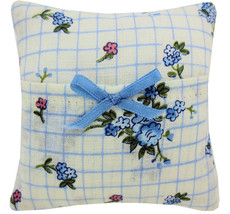 Tooth Fairy Pillow, Off White, Floral &amp; Check Print Fabric, Blue Ribbon ... - $4.95
