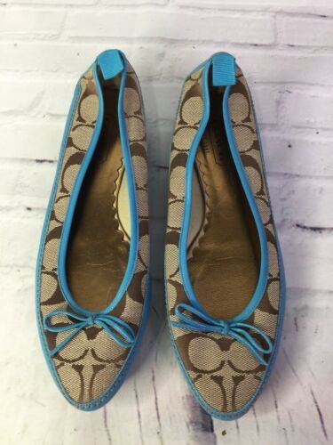 Coach Womens Sz 7.5 Talia Signature Logo Point Toe Slip On Flats Shoes Blue Trim - $84.15