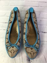 Coach Womens Sz 7.5 Talia Signature Logo Point Toe Slip On Flats Shoes Blue Trim - £67.83 GBP