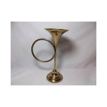 Vintage BRASS TRUMPET CANDLE HOLDER taper stick Horn w/ insert 9 1/4&quot; - £18.43 GBP