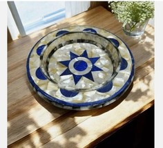 12&quot; Marble Fruit Bowl, Lapis Mop inlay, home decor art &amp; collectibles - $1,007.28