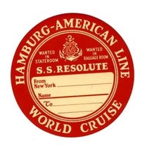 Hamburg American Lines Sticker SS Resolute 1930&#39;s World Cruise RED - £11.63 GBP