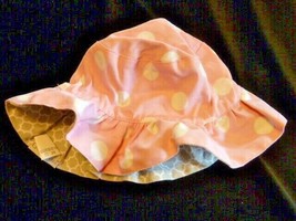 Baby Toddler Girl Reversible Ruffle Bucket Sun Hat Pink Gray White Dot 12-18 New - £12.65 GBP