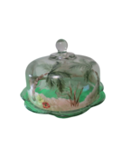 Vintage Hand Painted Cake Stand W/Glass Cover Palm Tree Beach Decor 11&quot;T... - $48.51