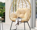 Egg Chair With Stand Outdoor Indoor Egg Lounge Chair With Cushion Wicker... - $313.99