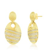 Sterling Silver, Double Oval Brushed &amp; CZ Earrings - Gold Plated - £60.75 GBP